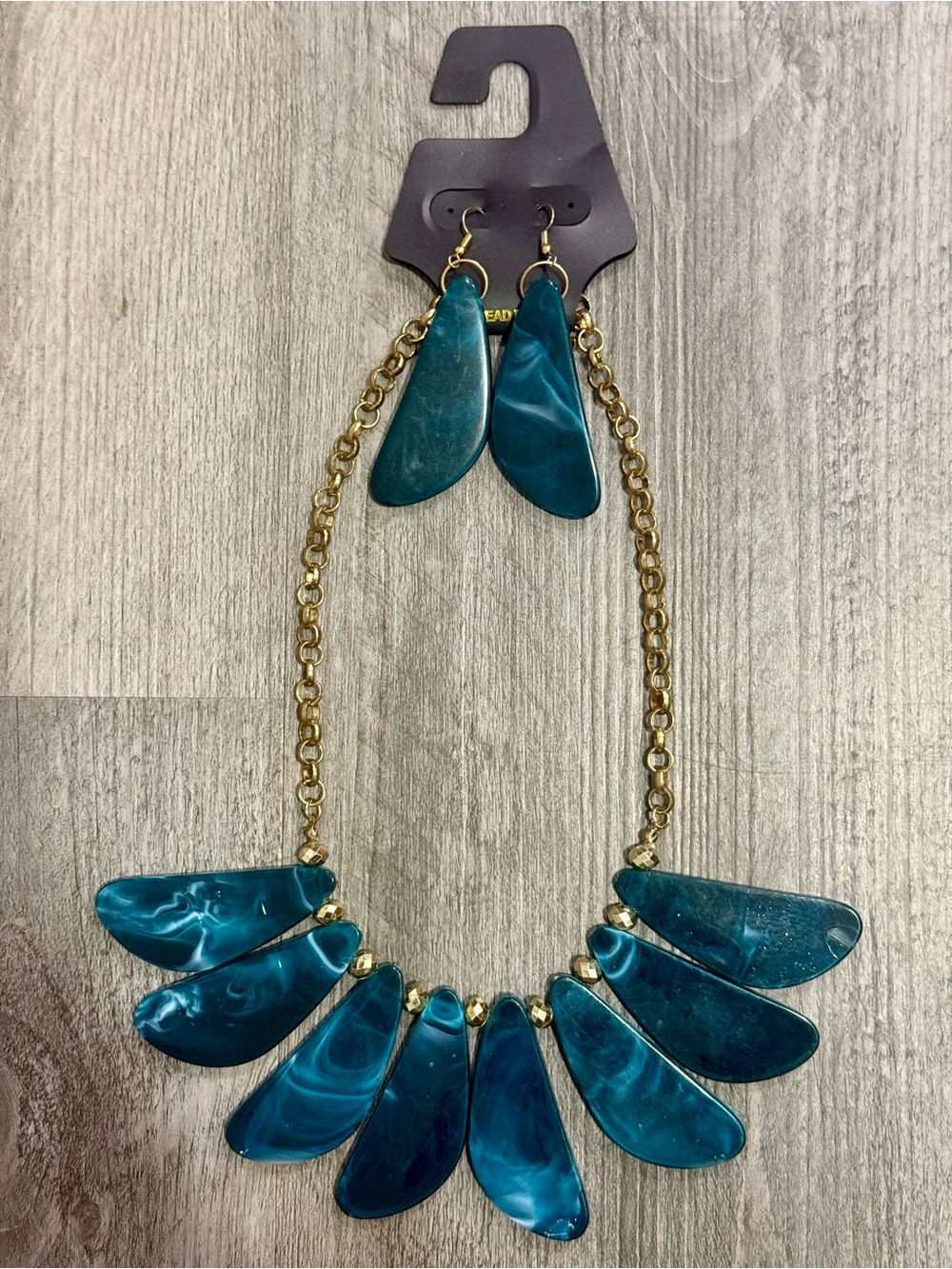 Teal Petal Statement Necklace and Earrings Set